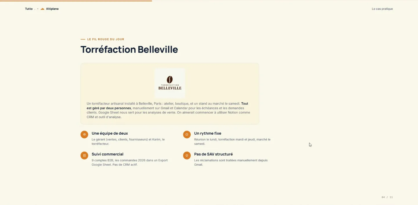 The thread through the webinar: Torréfaction Belleville, a two-person artisan coffee roaster in Paris.